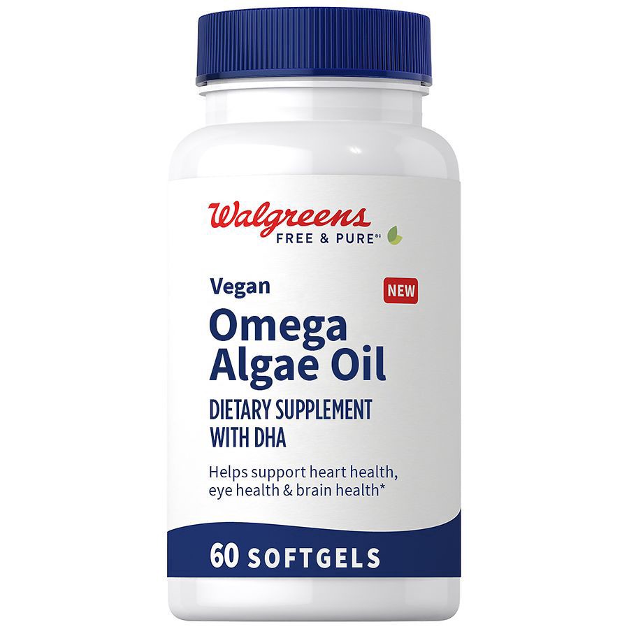 slide 1 of 4, Walgreens Free & Pure Vegan Omega Algae Oil with DHA Softgels, 60 ct