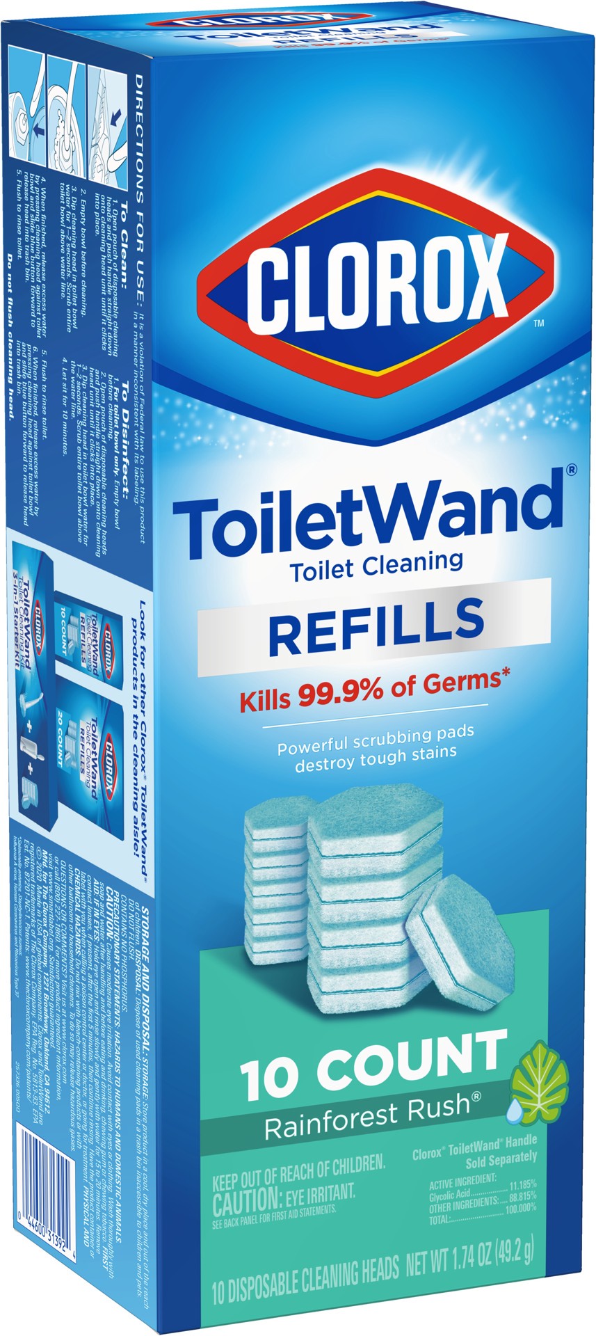 slide 5 of 5, Clorox Rainforest Rush Toilet Wand Refills 10 ea, 10 ct