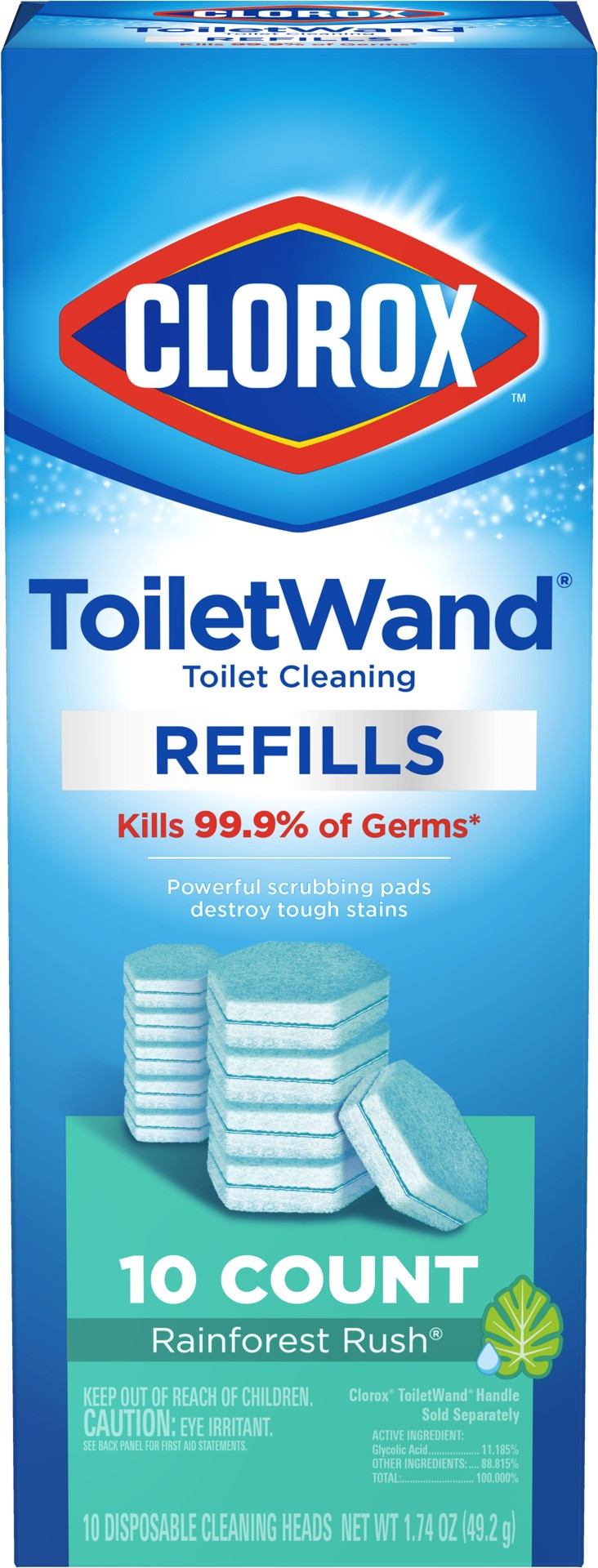 slide 1 of 5, Clorox Rainforest Rush Toilet Wand Refills 10 ea, 10 ct