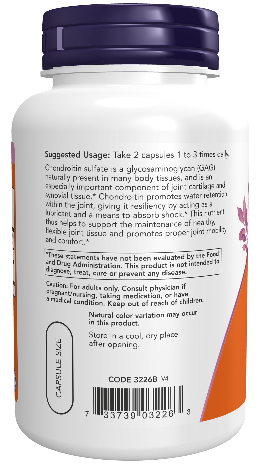 slide 2 of 4, NOW Chondroitin Sulfate 600 mg - 120 Capsules, 120 ct