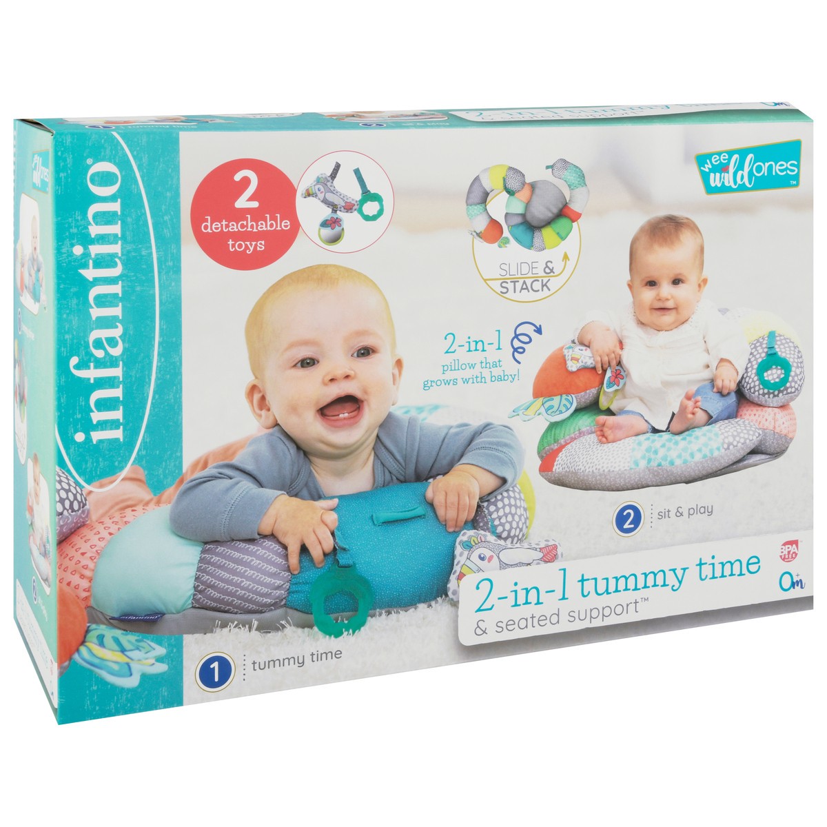 slide 2 of 9, Infantino Wee Wild Ones 0+ Months Slide & Stack Tummy Time & Seated Support 2-in-1 Pillow 1 ea, 1 ct