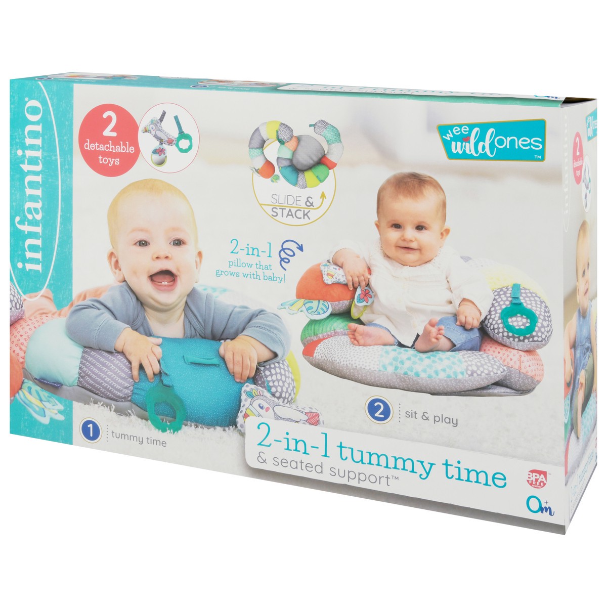 slide 3 of 9, Infantino Wee Wild Ones 0+ Months Slide & Stack Tummy Time & Seated Support 2-in-1 Pillow 1 ea, 1 ct