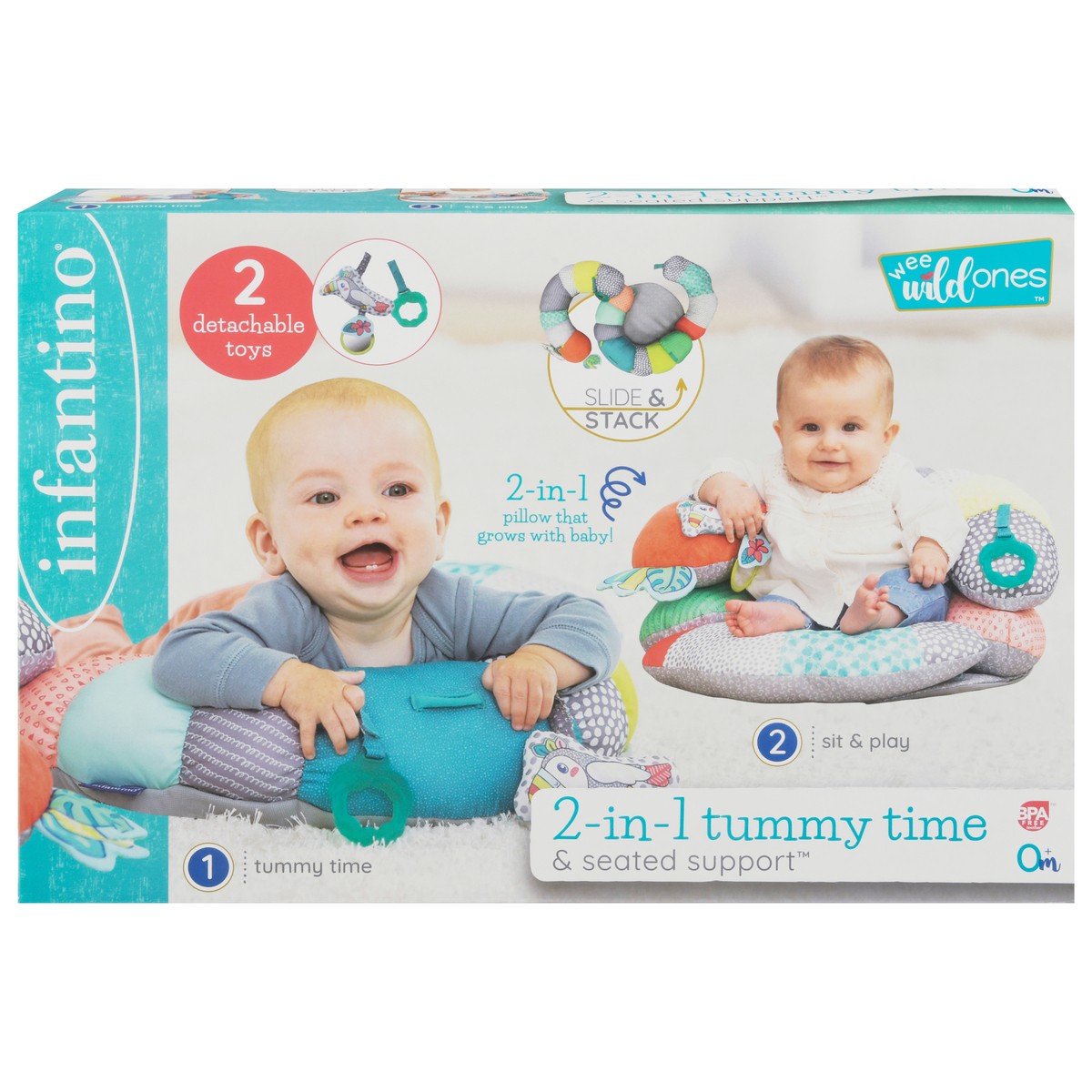 slide 1 of 9, Infantino Wee Wild Ones 0+ Months Slide & Stack Tummy Time & Seated Support 2-in-1 Pillow 1 ea, 1 ct