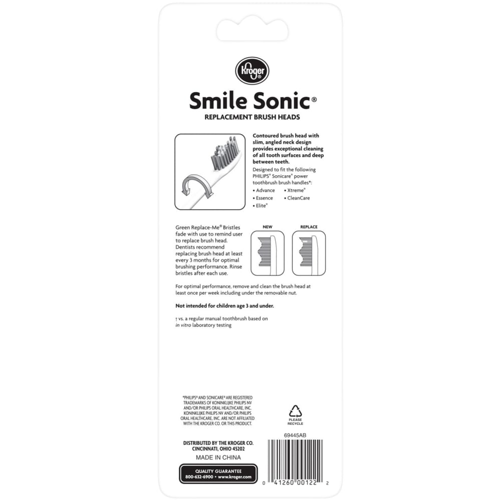 slide 1 of 1, Kroger Smile Sonic Replacement Brush Heads, 2 ct