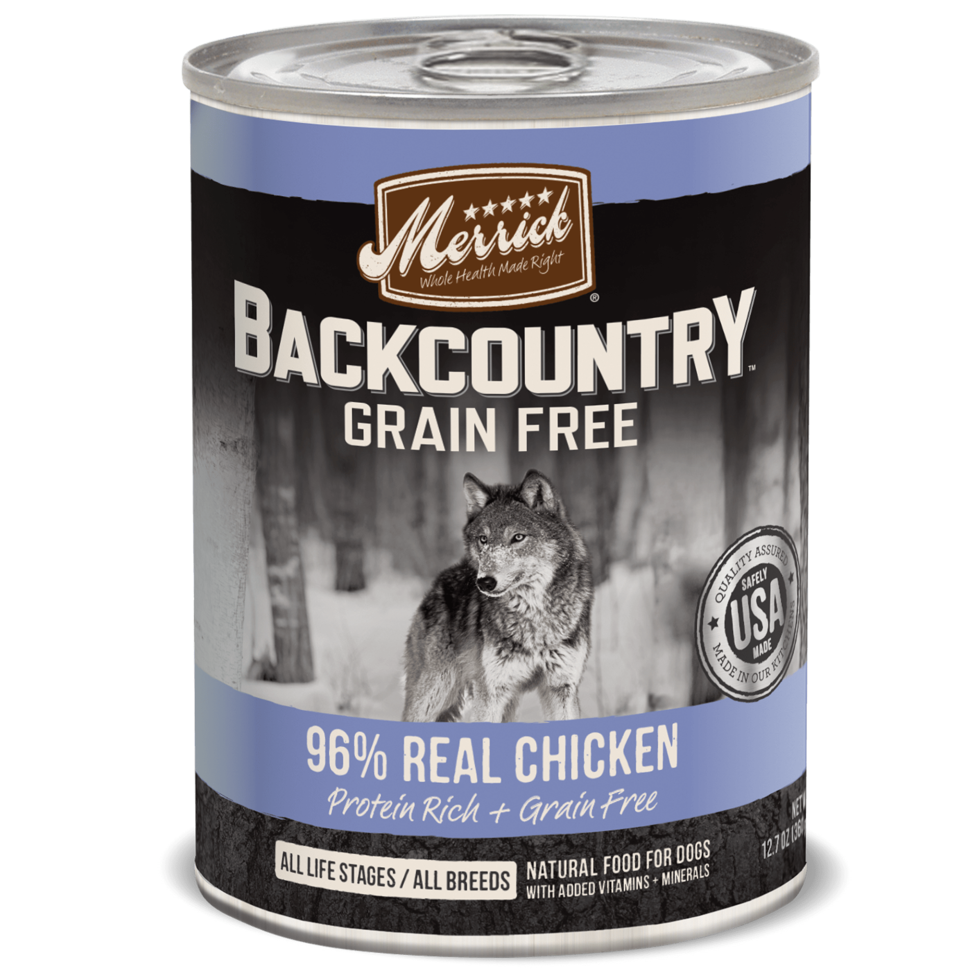 slide 1 of 1, Merrick Backcountry Grain Free 96% Real Chicken Canned Dog Food, 12.7 oz