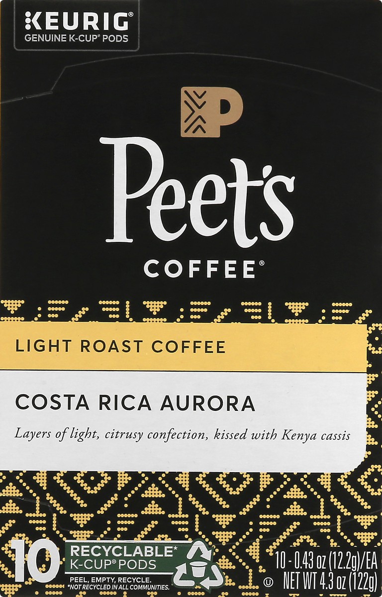 slide 8 of 8, Peet's Coffee Costa Rica Aurora Light Roast Coffee K-Cup Pods 10 ct Box, 10 ct