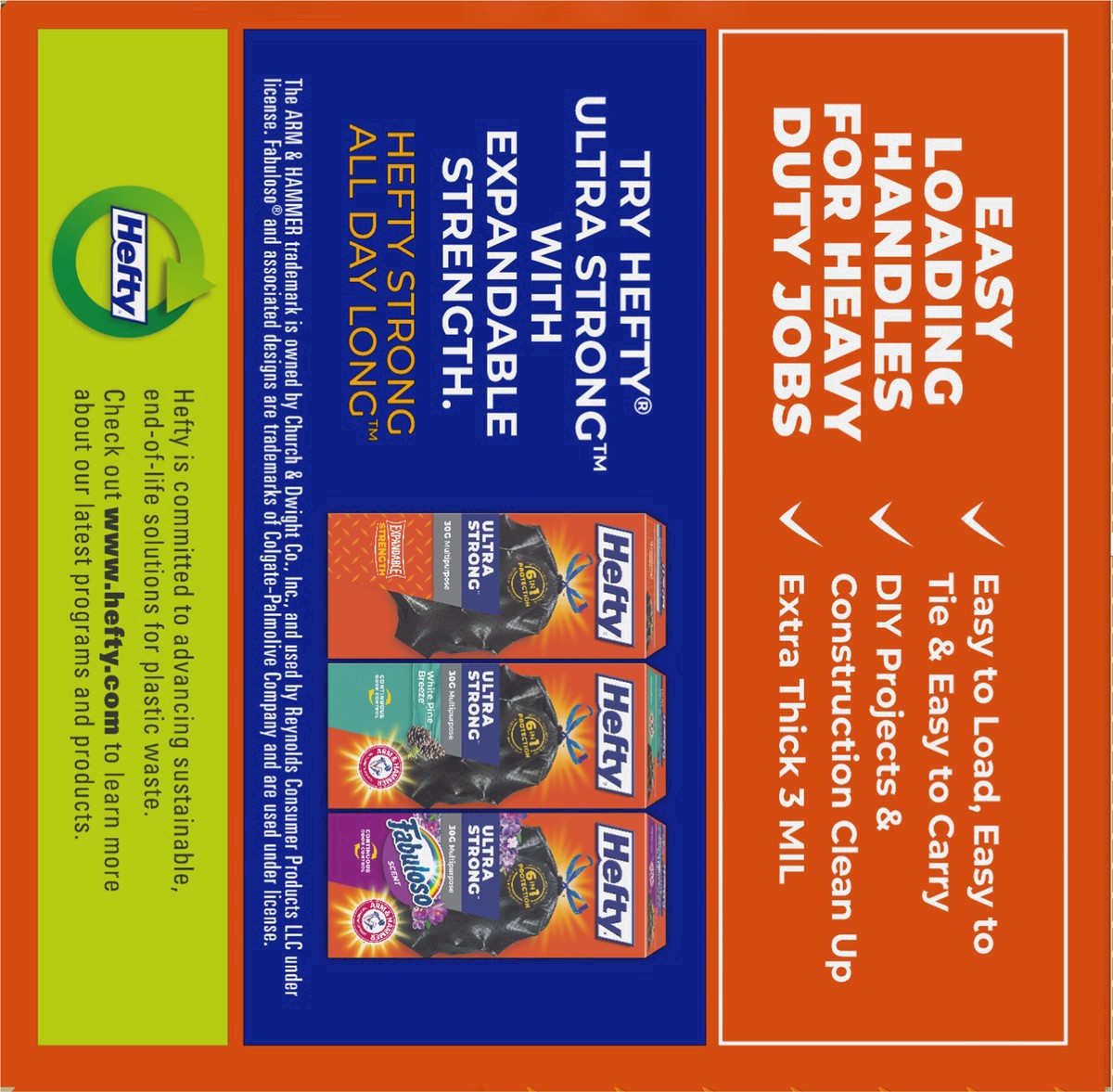 slide 17 of 17, Hefty Load & Carry 42 Gallon Contractor Heavy Duty Flap Tie Bags Extra Large 14 ea, 14 ct