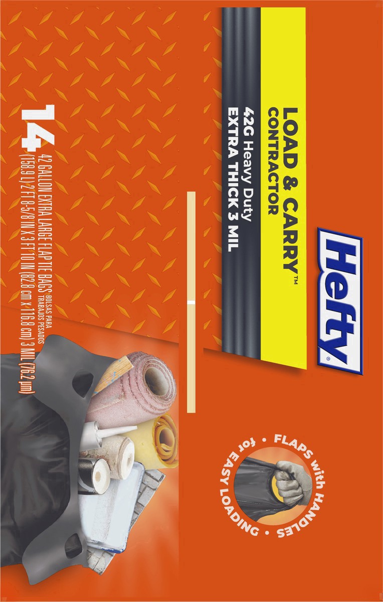 slide 6 of 17, Hefty Load & Carry 42 Gallon Contractor Heavy Duty Flap Tie Bags Extra Large 14 ea, 14 ct