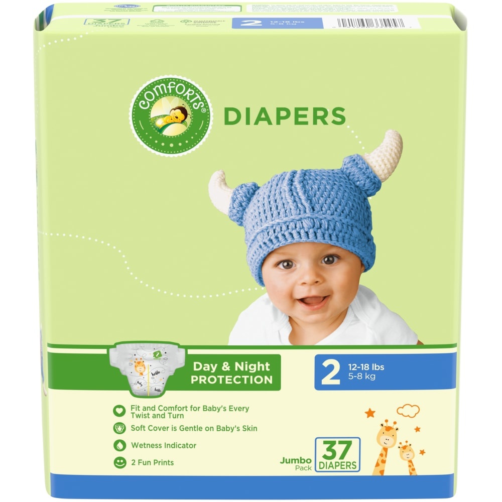 slide 1 of 1, Comforts Day Night Protection Size 2 Baby Diapers Jumbo Pack, 37 ct