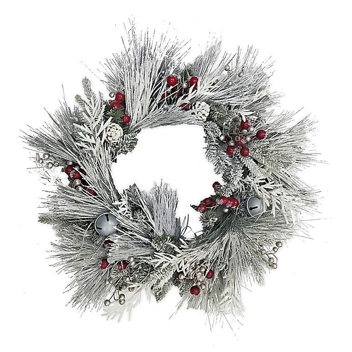 slide 1 of 1, Winter Wonderland Pre-Lit Flocked Wreath, 28 in