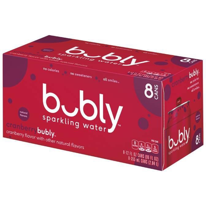 slide 1 of 1, bubly Cranberry Sparkling Water, 8 ct; 12 fl oz