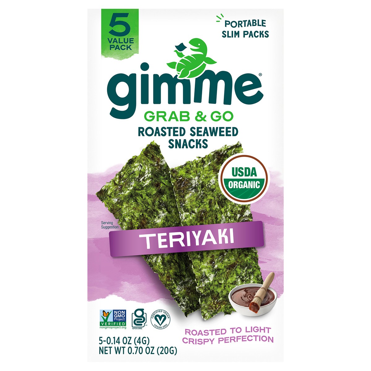 slide 1 of 12, gimMe Organic Roasted Teriyaki Seaweed Snacks Value Pack 5 - 0.14 oz Packs, 5 ct