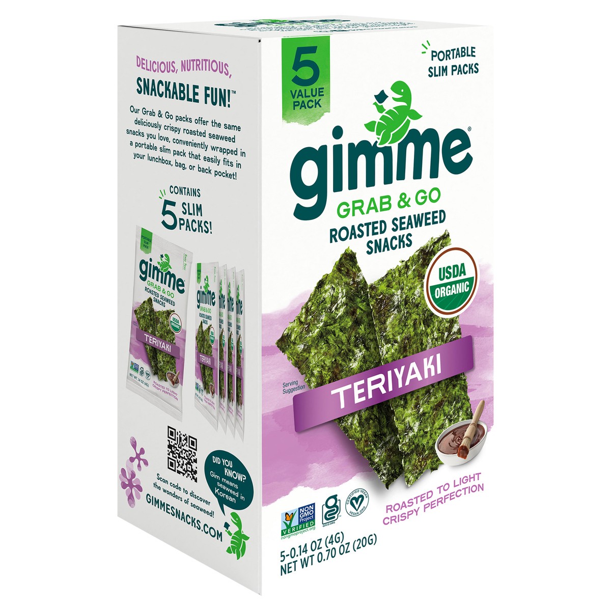 slide 10 of 12, gimMe Organic Roasted Teriyaki Seaweed Snacks Value Pack 5 - 0.14 oz Packs, 5 ct