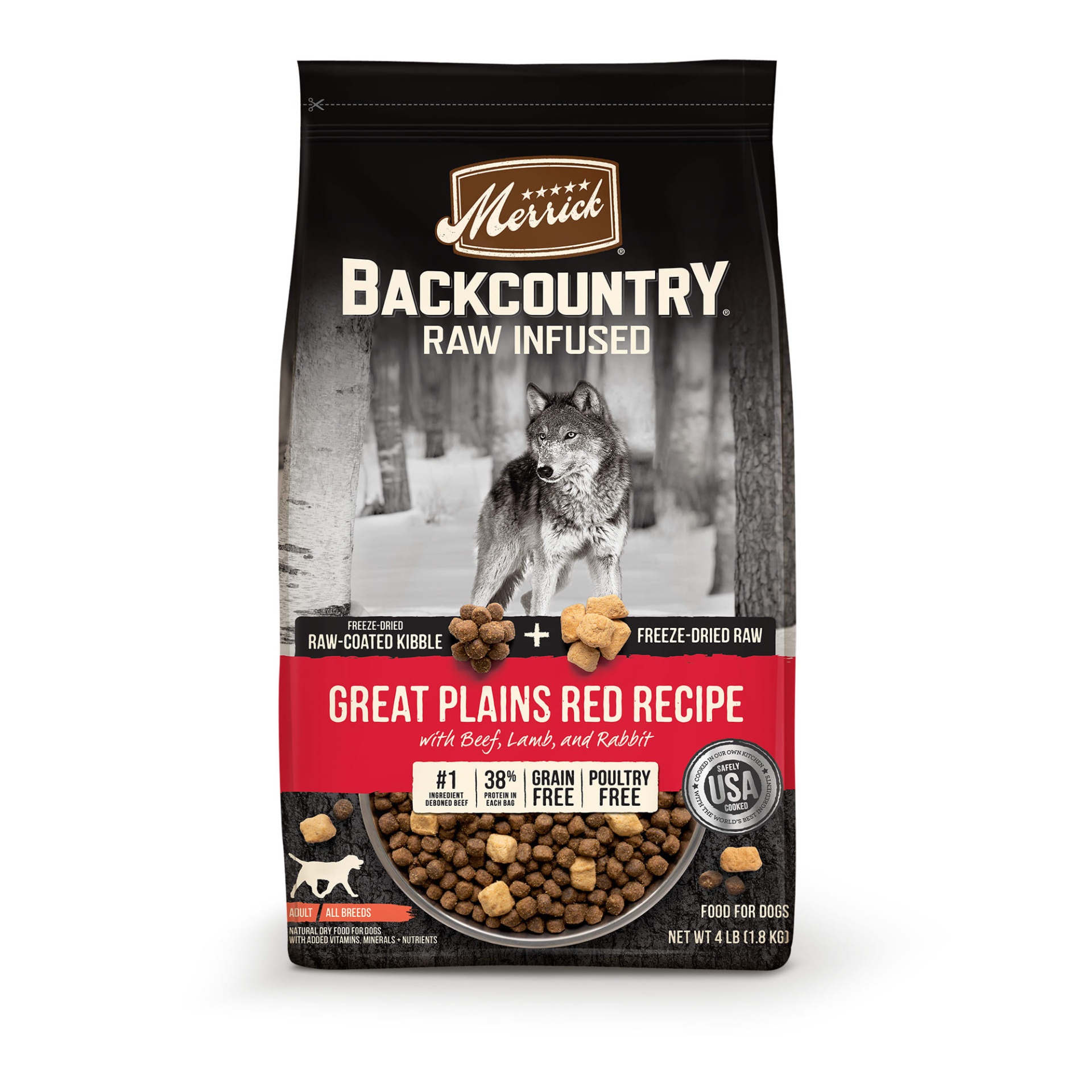 slide 1 of 1, Merrick Backcountry Grain Free Raw Infused Great Plains Red Meat Dry Dog Food, 4 lb