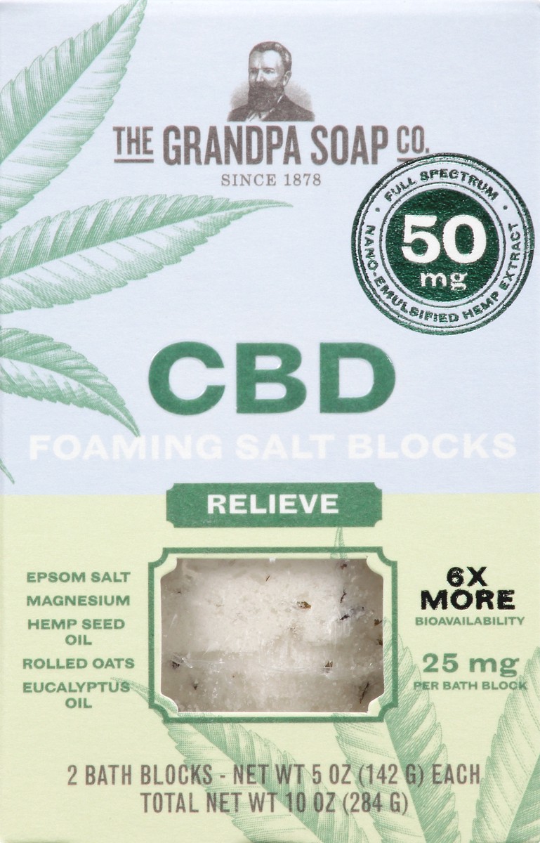 slide 9 of 12, The Grandpa Soap Co. CBD Relieve Foaming Salt Blocks 2 ea, 2 ct
