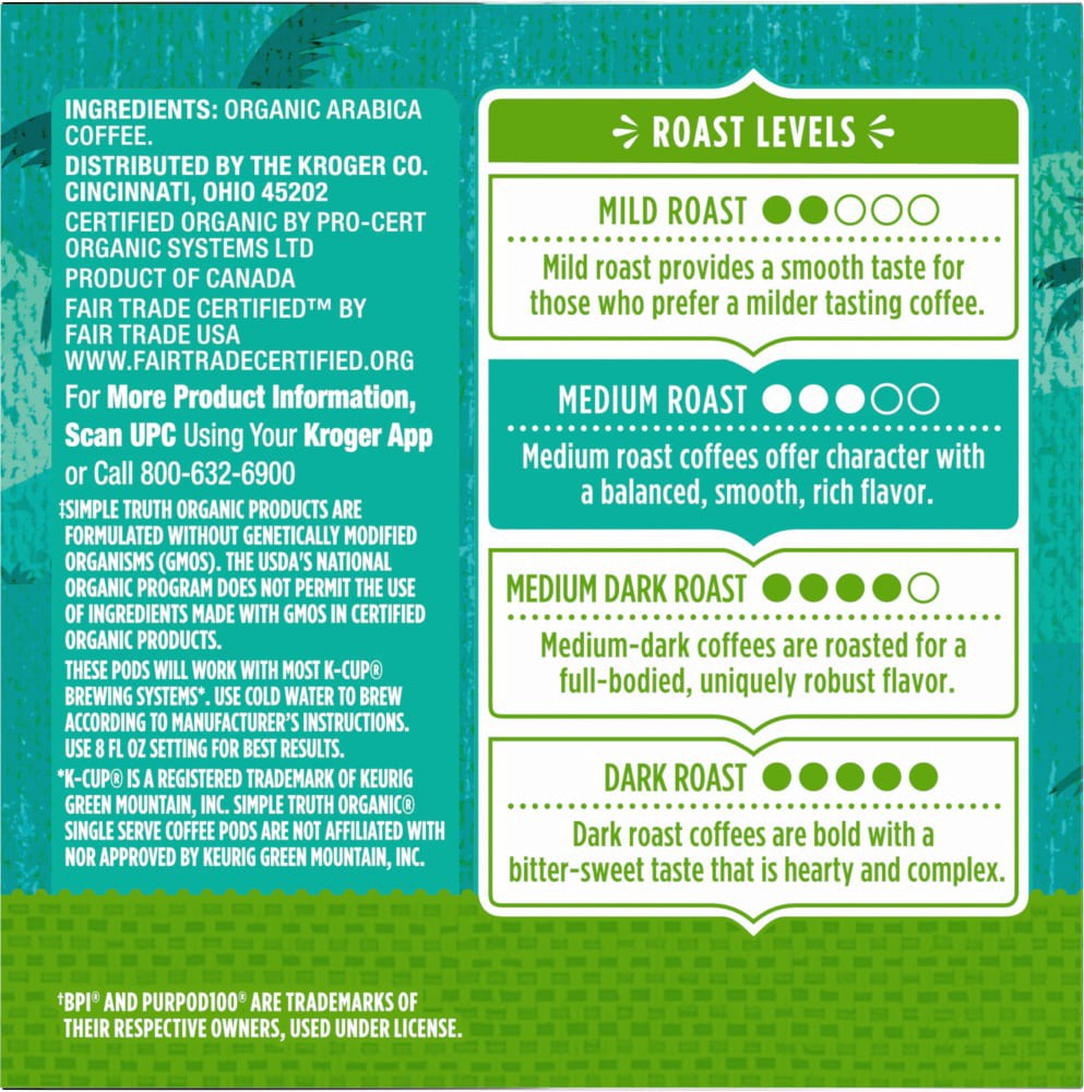 slide 2 of 5, Simple Truth Organic Colombian Medium Roast K-Cup Coffee Pods - 12 ct, 12 ct