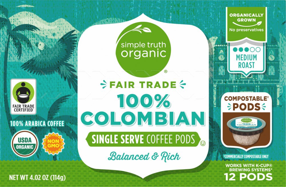 slide 5 of 5, Simple Truth Organic Colombian Medium Roast K-Cup Coffee Pods - 12 ct, 12 ct