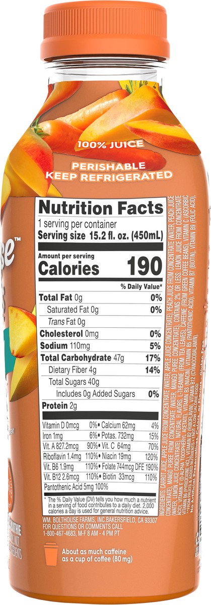 slide 2 of 5, Bolthouse Farms Energy Peach Carrot Mango Juice Smoothie 15.2 fl oz, 15.2 fl oz