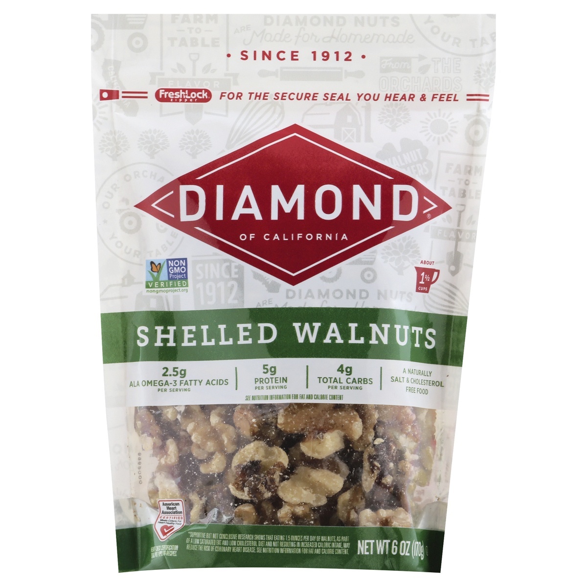 slide 1 of 1, Diamond Shelled Walnuts 6 oz, 