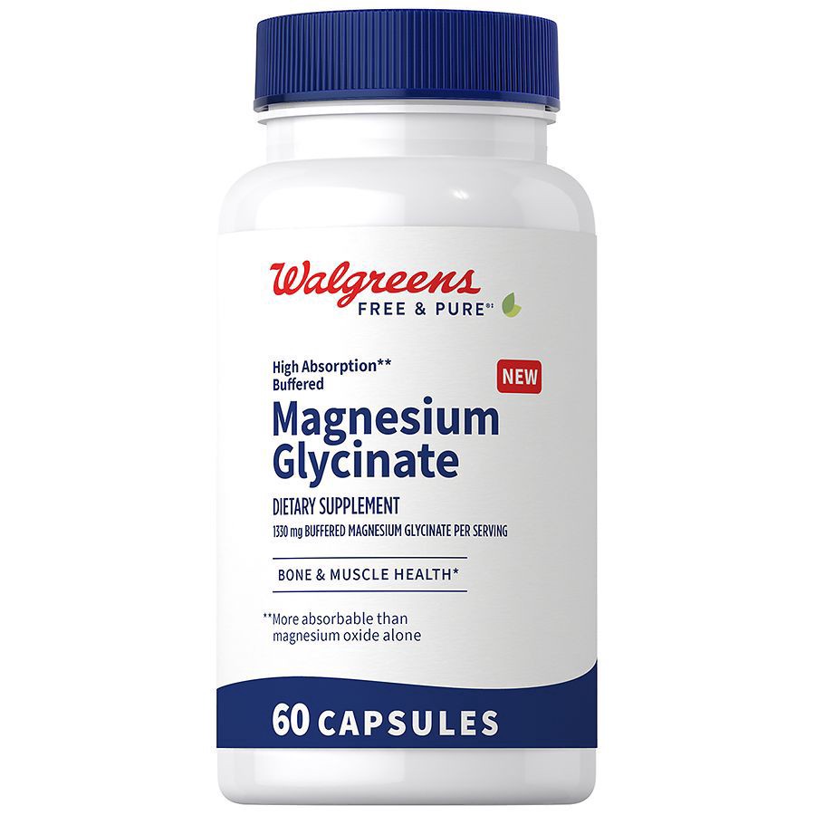 slide 1 of 4, Walgreens Free & Pure Magnesium Glycinate 1330 mg Capsules, 120 ct