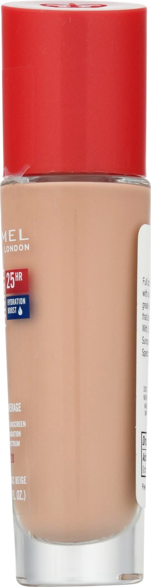 slide 11 of 13, Rimmel London Broad Spectrum SPF 20 Classic Beige 201 Lasting Finish Full Coverage Liquid Foundation 1 fl oz, 30 ml