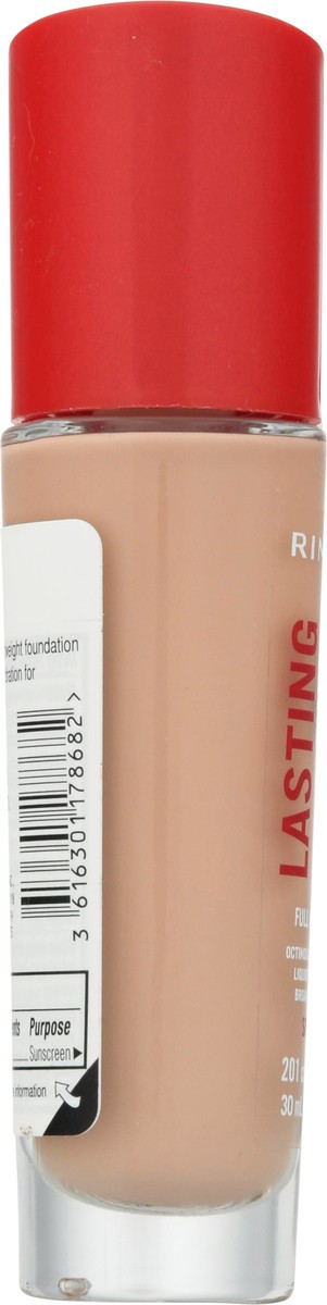 slide 9 of 13, Rimmel London Broad Spectrum SPF 20 Classic Beige 201 Lasting Finish Full Coverage Liquid Foundation 1 fl oz, 30 ml