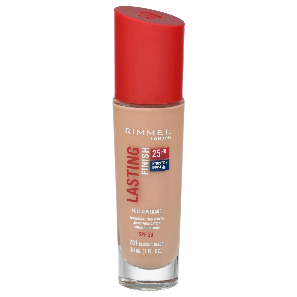 slide 5 of 13, Rimmel London Broad Spectrum SPF 20 Classic Beige 201 Lasting Finish Full Coverage Liquid Foundation 1 fl oz, 30 ml