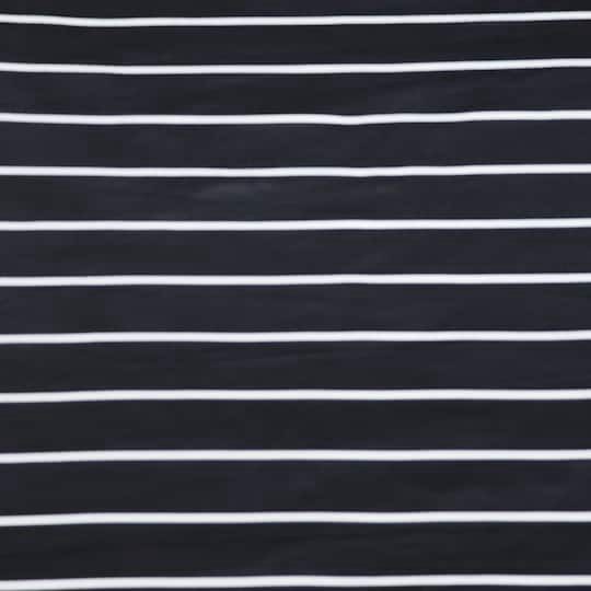slide 1 of 3, Fabric Merchants White Stripes On Black Double Brushed 4-Way Stretch Fabric, 60 in