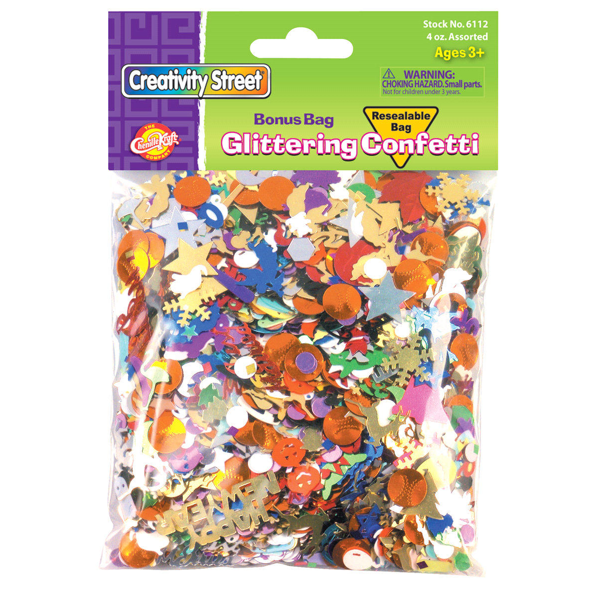 slide 1 of 1, Creativity Street Confetti, Glittering Assortment, Assorted Sizes, 4 oz