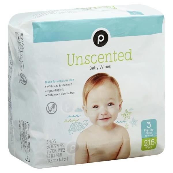 slide 1 of 1, Publix Unscented Baby Wipes, 3 pk; 72 ct