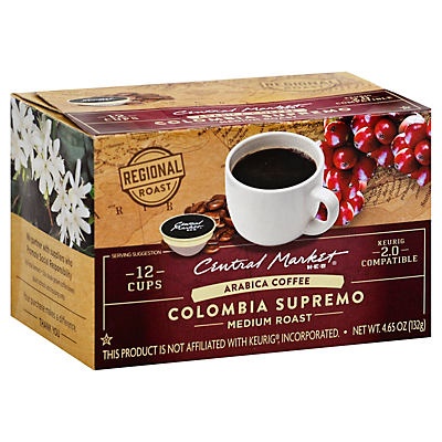 slide 1 of 1, Central Market Colombia Supremo Medium Roast Single Serve Coffee Cups - 12 ct, 12 ct