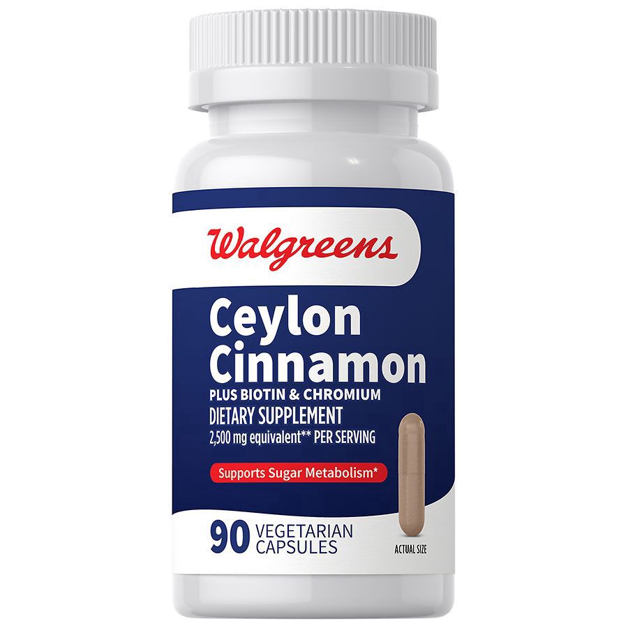 slide 1 of 3, Walgreens Ceylon Cinnamon plus Biotin and Chromium Capsules, 90 ct
