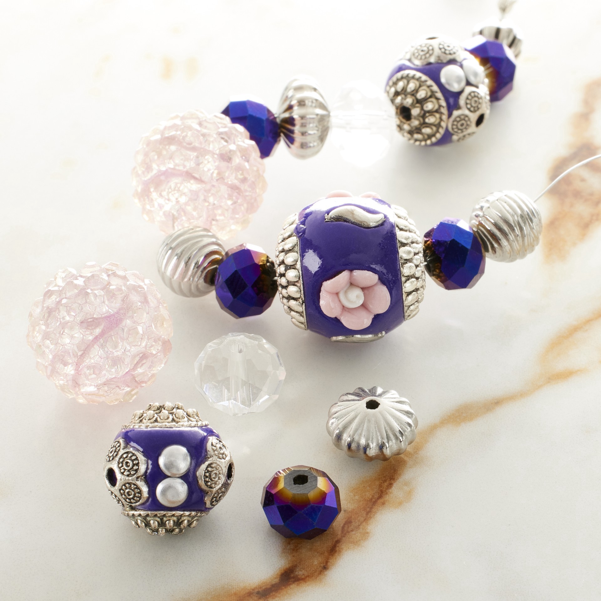 slide 2 of 3, Clear & Purple Strung Beads By Bead Landing, 7 in