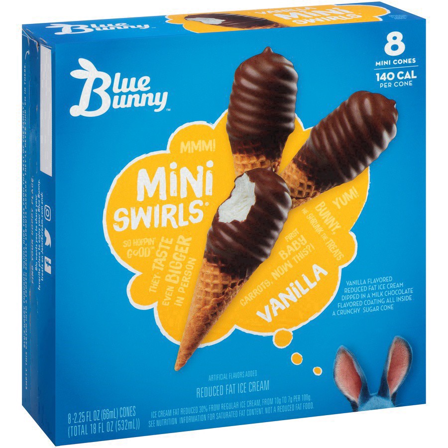 slide 19 of 40, Blue Bunny Mini Swirls Vanilla Cones, Frozen Dessert, 8 Pack, 8 ct