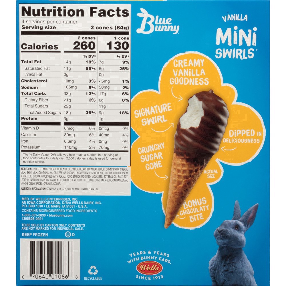 slide 37 of 40, Blue Bunny Mini Swirls Vanilla Cones, Frozen Dessert, 8 Pack, 8 ct