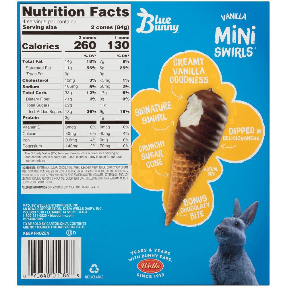 slide 36 of 40, Blue Bunny Mini Swirls Vanilla Cones, Frozen Dessert, 8 Pack, 8 ct
