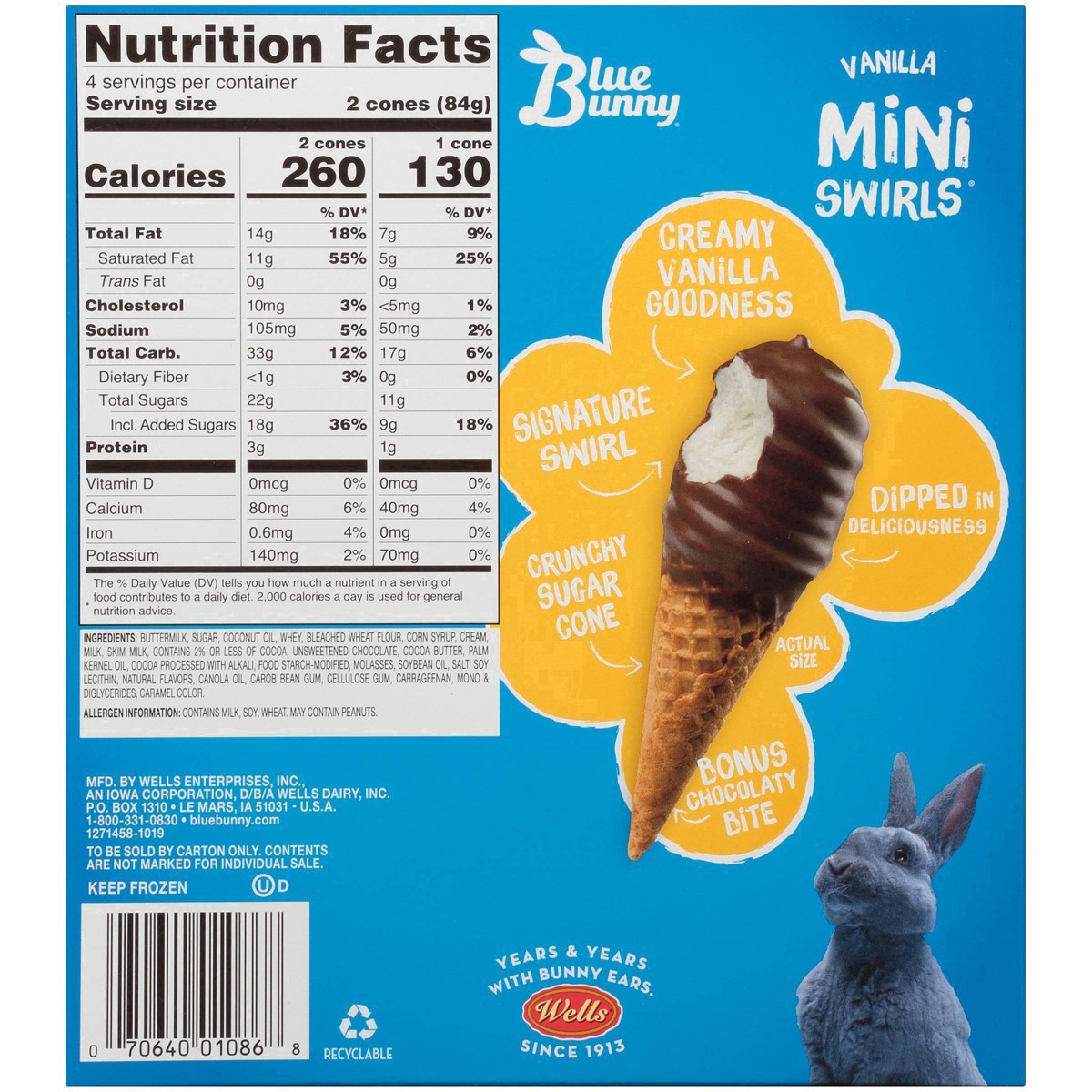 slide 3 of 40, Blue Bunny Mini Swirls Vanilla Cones, Frozen Dessert, 8 Pack, 8 ct