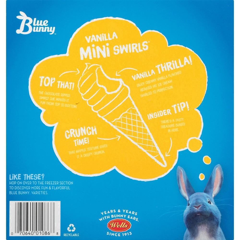 slide 10 of 40, Blue Bunny Mini Swirls Vanilla Cones, Frozen Dessert, 8 Pack, 8 ct