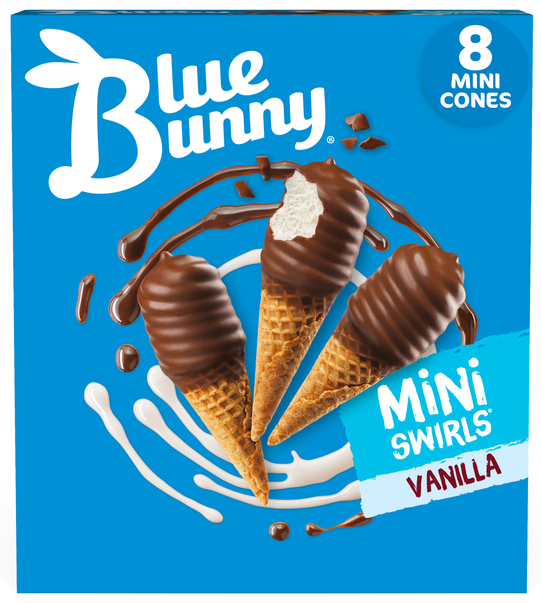 slide 1 of 40, Blue Bunny Mini Swirls Vanilla Cones, Frozen Dessert, 8 Pack, 8 ct