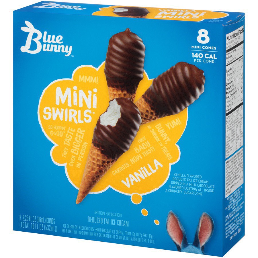 slide 2 of 40, Blue Bunny Mini Swirls Vanilla Cones, Frozen Dessert, 8 Pack, 8 ct
