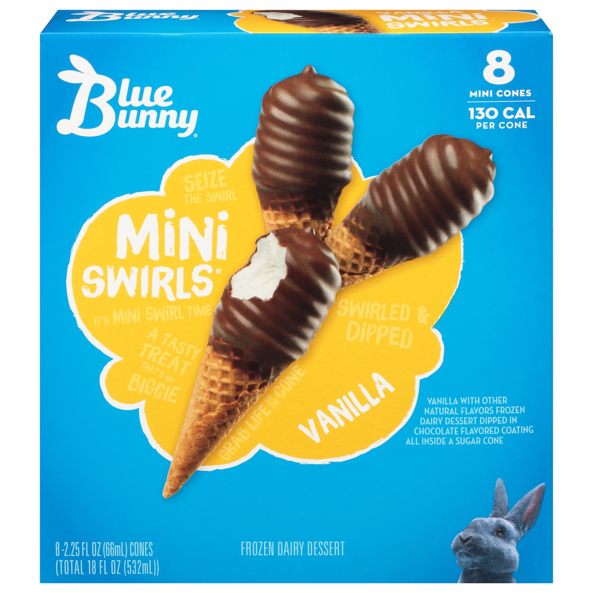 slide 1 of 40, Blue Bunny Mini Swirls Vanilla Cones, Frozen Dessert, 8 Pack, 8 ct