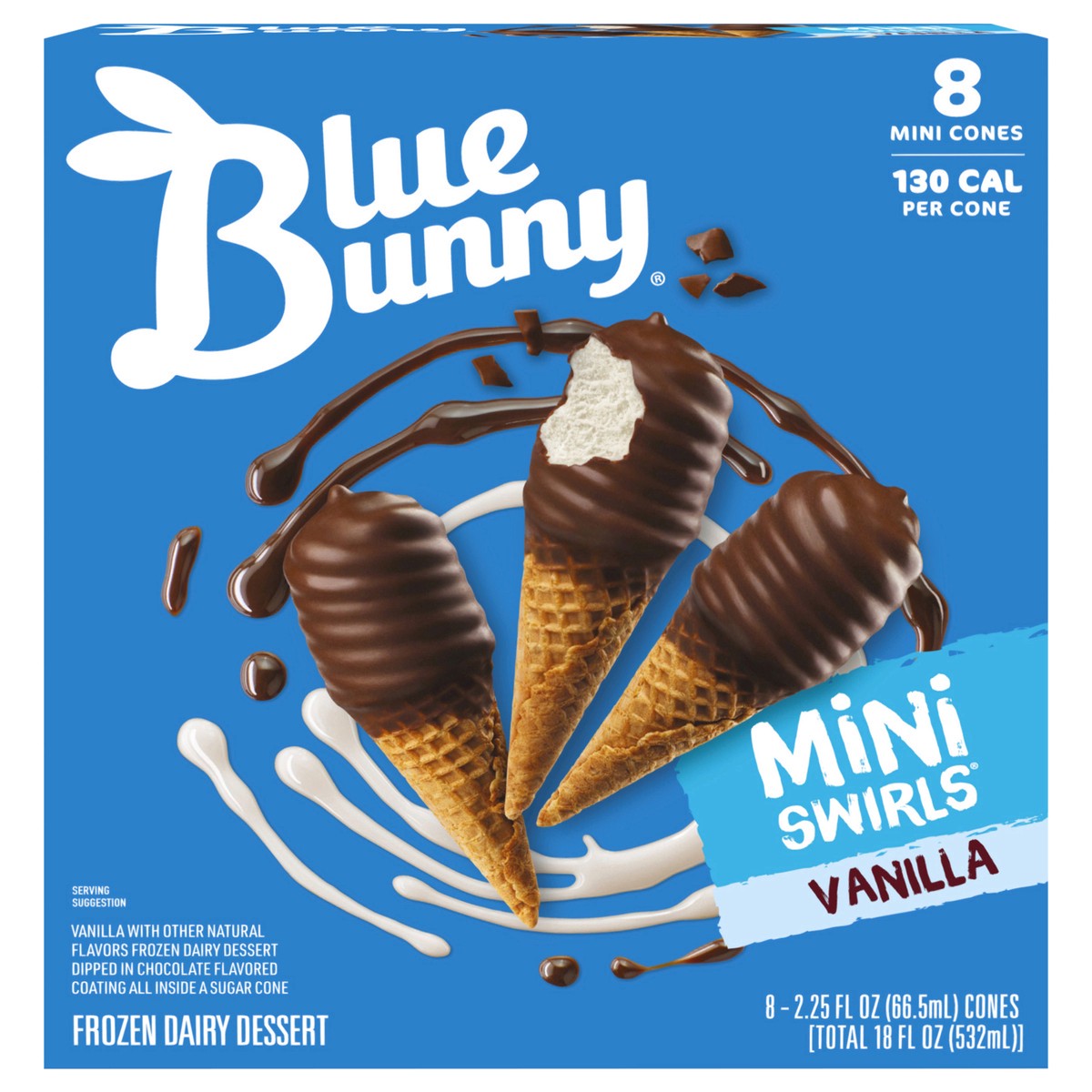slide 1 of 40, Blue Bunny Mini Swirls Vanilla Cones, Frozen Dessert, 8 Pack, 8 ct