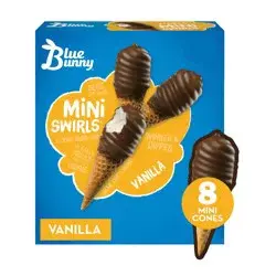 Blue Bunny Mini Swirls Vanilla Cones, Frozen Dessert, 8 Pack