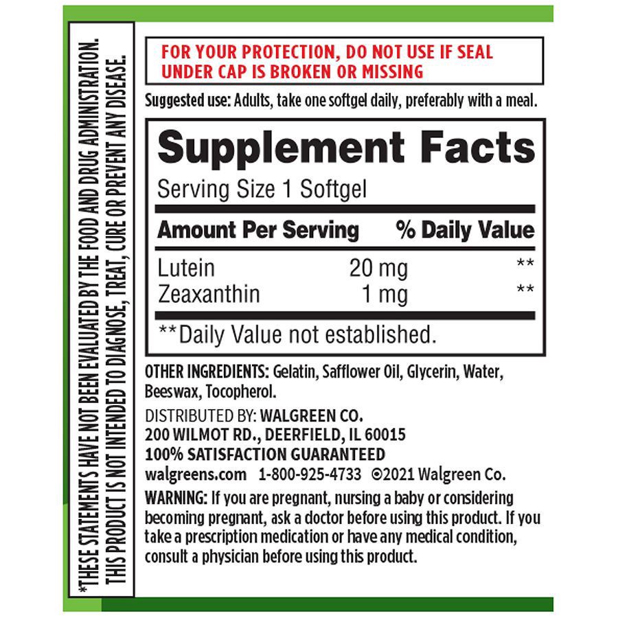 slide 3 of 5, Walgreens Lutein 20 mg Softgels, 30 ct