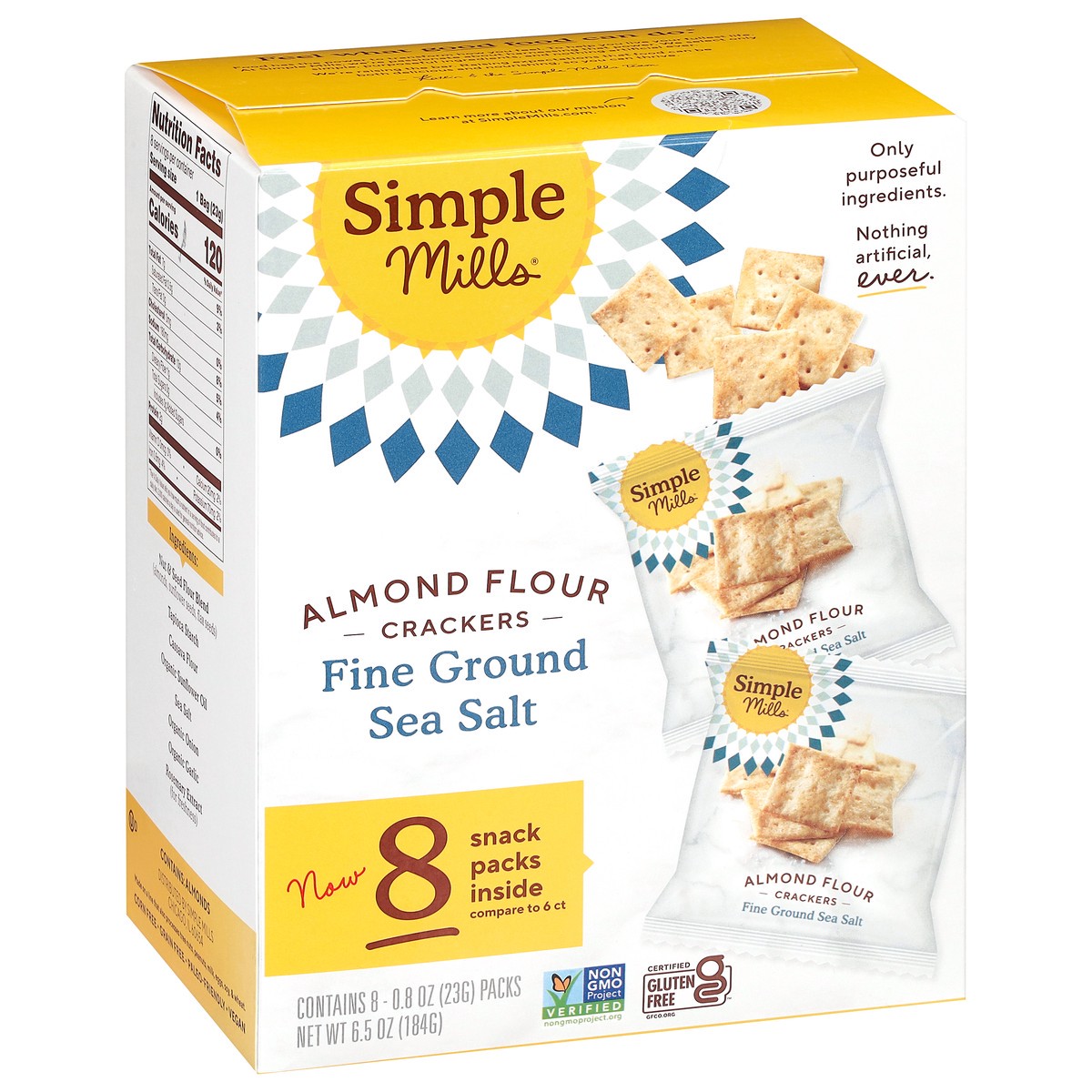 slide 9 of 17, Simple Mills Almond Flour Fine Ground Sea Salt Crackers 8 - 0.8 oz Packs, 8 ct