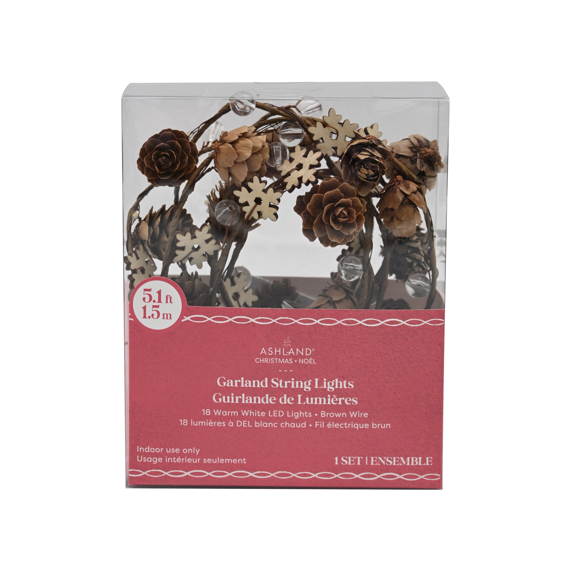 slide 2 of 3, 18ct. Warm White Led Pinecone & Snowflake Garland String Lights On Brown Wire By Ashland, 18 ct