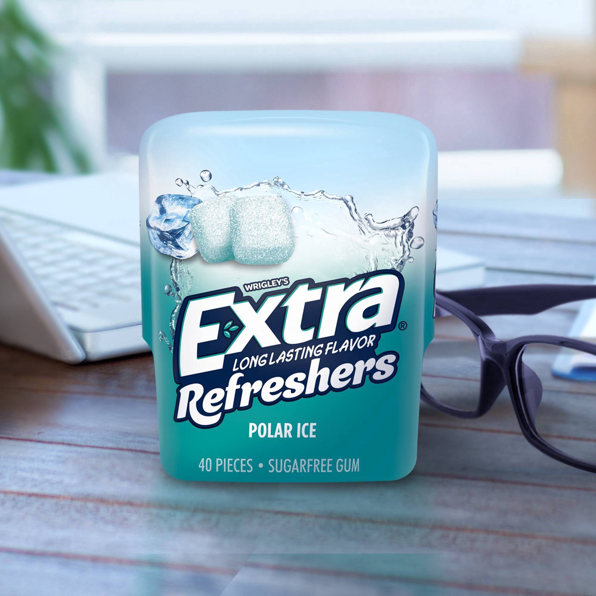 slide 3 of 9, EXTRA Gum Refreshers Polar Ice Sugar Free Chewing Gum, 40 Pieces Bottle, 40 pc