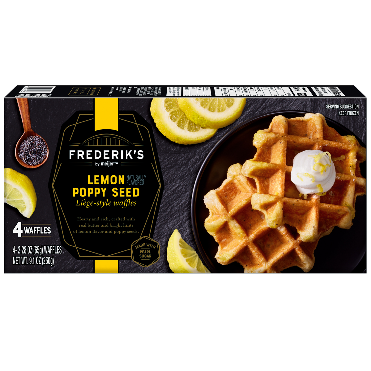 slide 1 of 29, FREDERIKS BY MEIJER Frederik's by Meijer Frozen Lemon Poppy Seed Liege Style Waffles, 9.1 oz