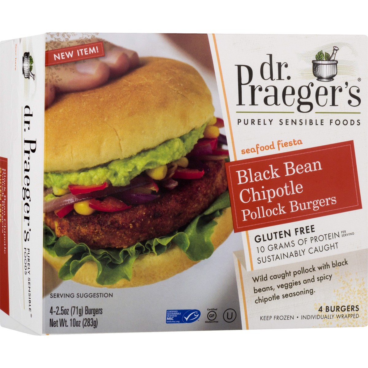 slide 2 of 10, Dr. Praeger's Gluten Free Black Bean Chipotle Pollock Burgers, 4 ct; 2.5 oz