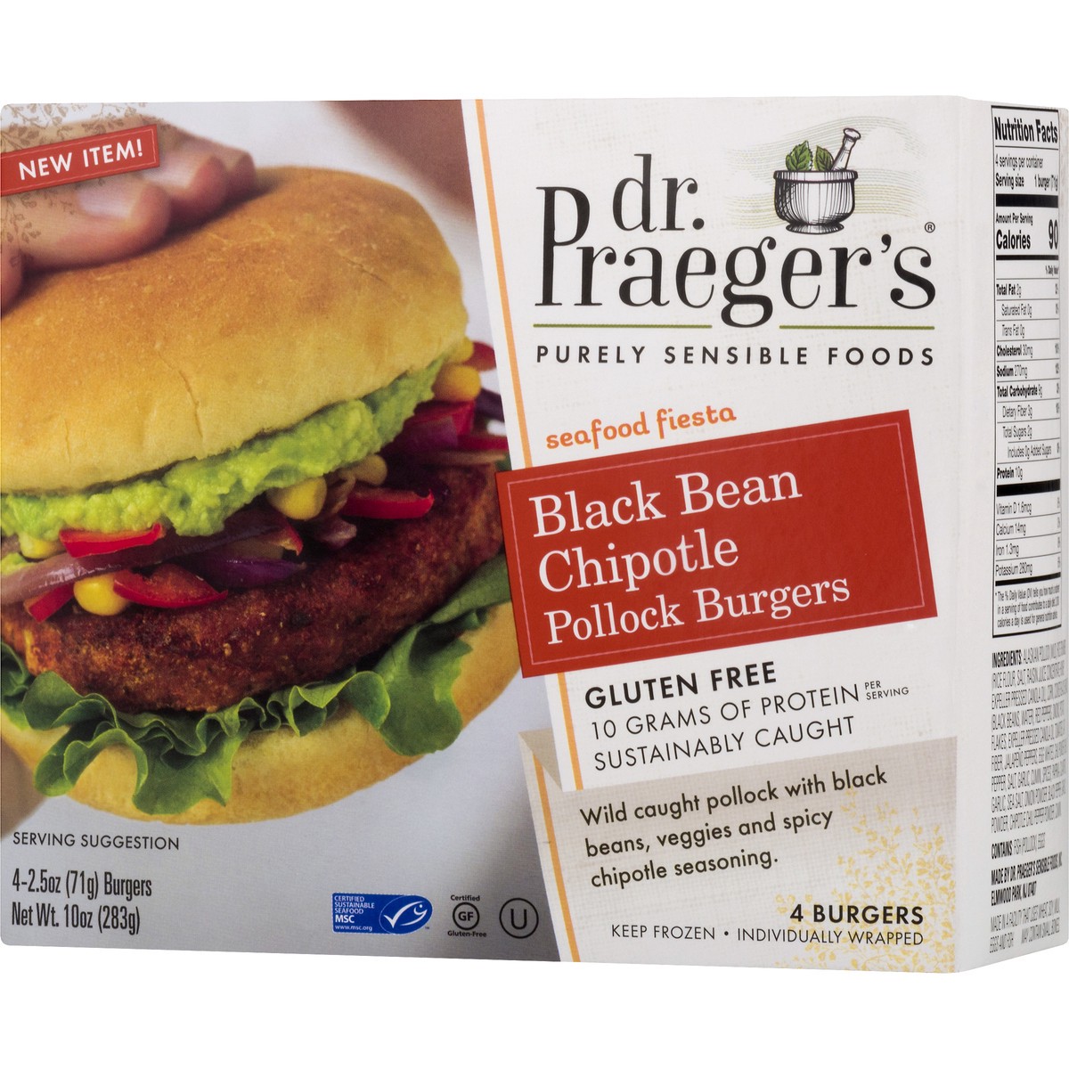 slide 3 of 10, Dr. Praeger's Gluten Free Black Bean Chipotle Pollock Burgers, 4 ct; 2.5 oz